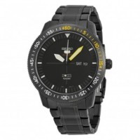 Seiko 5 Automatic Black Dial Black Ion-plated Men's Watch