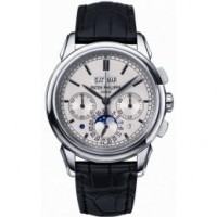 Patek Philippe Grand Complication Silver Dial Chronograph 18kt White Gold Black Leather Men's Watch