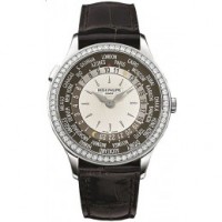 Patek Philippe Brown and Ivory Dial 18kt White Gold Diamond Brown Leather Ladies Watch