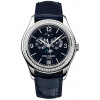 Patek Philippe Complications Annual Calendar Blue Dial 18kt White Gold Diamond Blue Leather Men's Watch